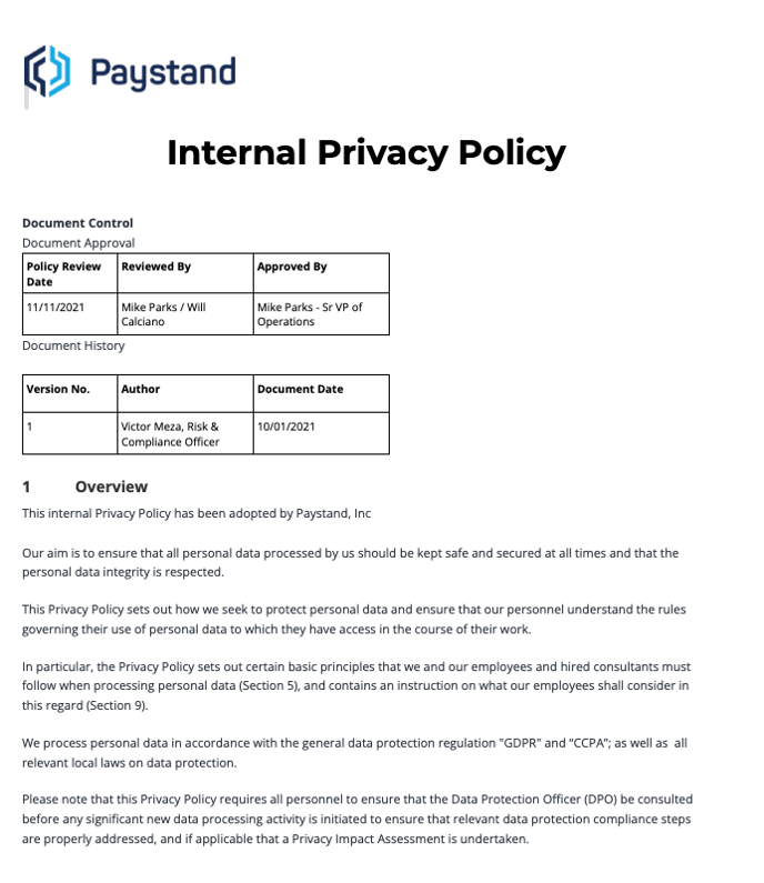 Internal Privacy Policy