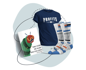 tshirt socks and book swag from paystand