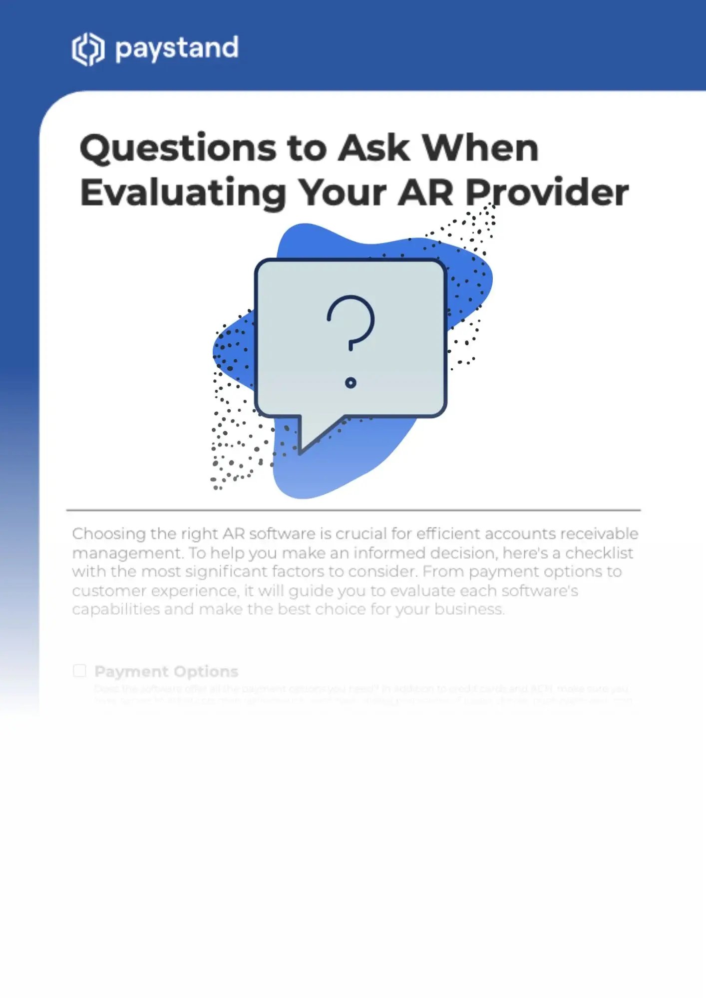 Questions To Ask When Evaluating Your AR Provider, Checklist, Payment Partner